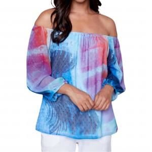 NEW CLAIRE DESJARDINS tulips tulip' off-the-shoulder top in navy blue